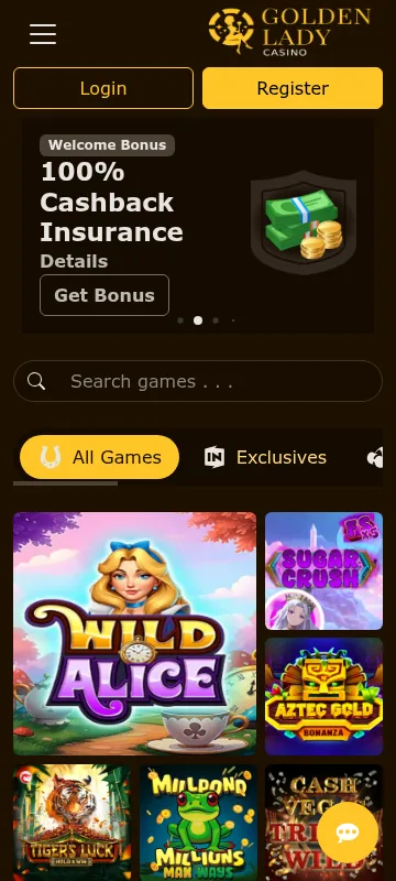 Golden Lady Casino mobile browser interface