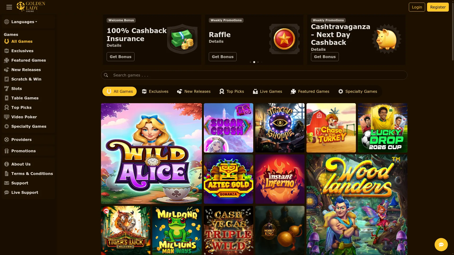 Golden Lady Casino desktop casino interface